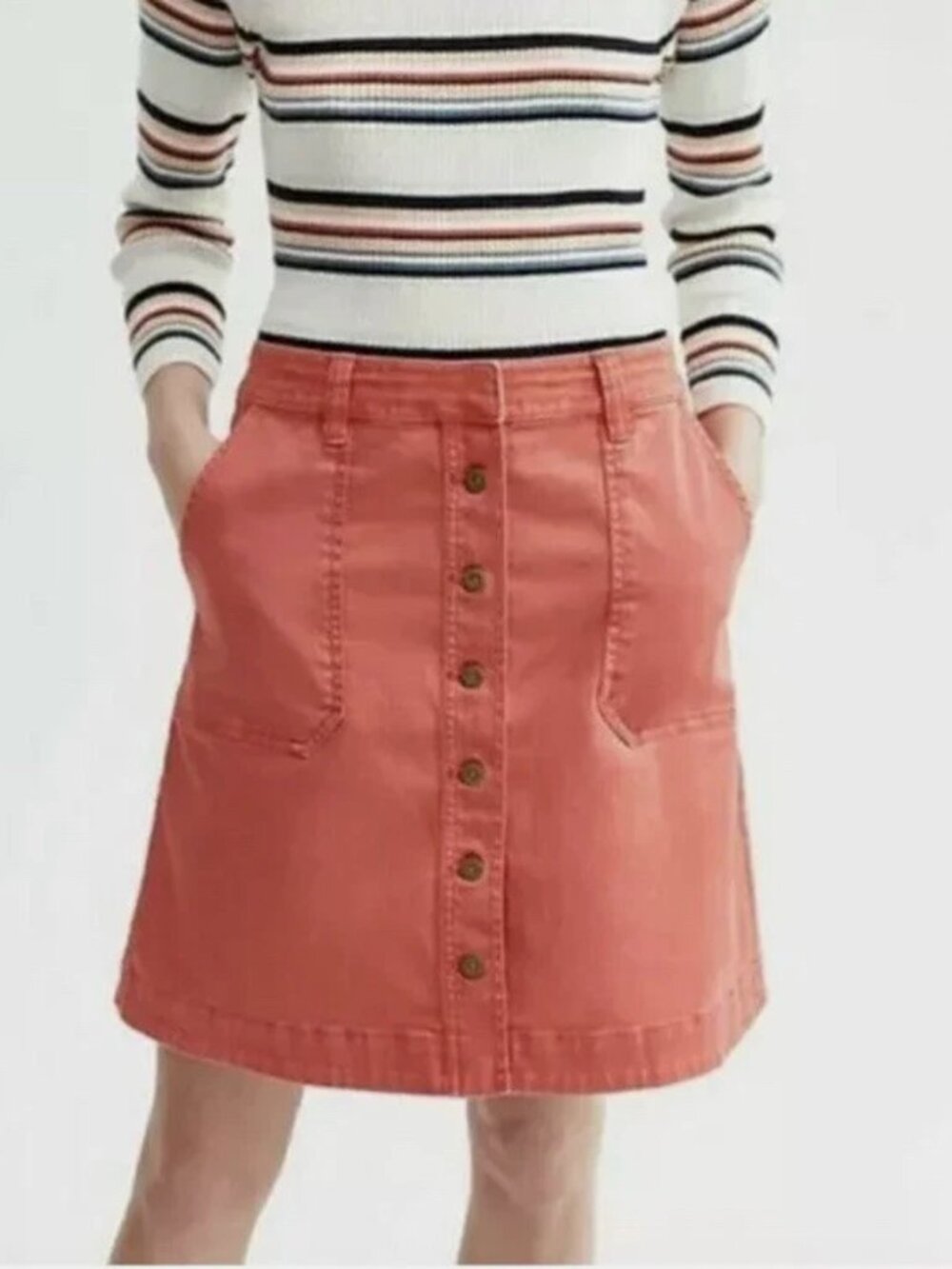 Anthropologie Pilcro & the Letterpress Orange Chino Button Utility Skirt Size 4 - Picture 4 of 6